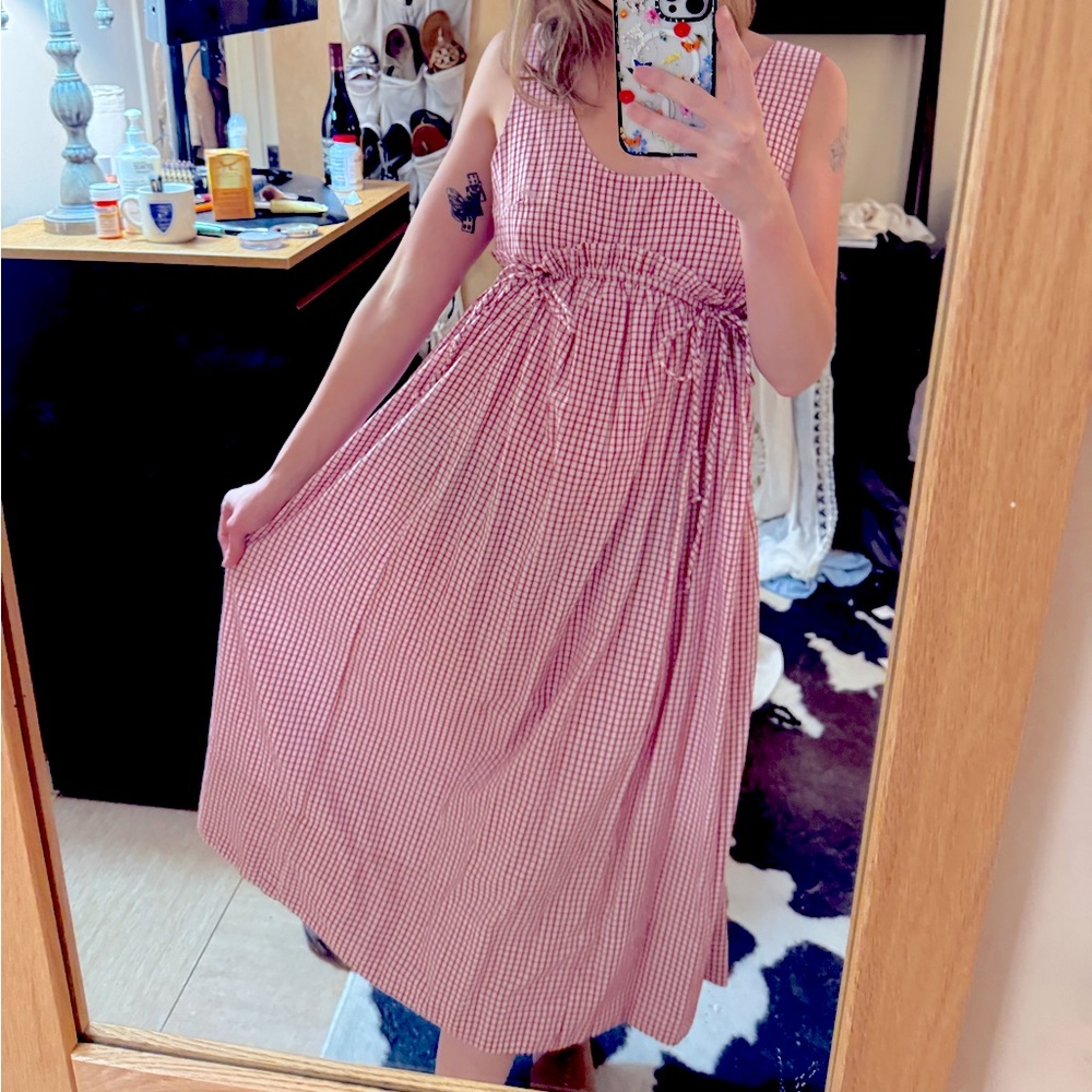 Plaid anthropologie dress with adjustable strings in front/back